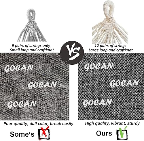 Miniatura 7 de GOCAN - Hamaca doble para 2 personas, extragrande, 86.6 x 59 pulgadas, longitud de 129.9 pulgadas, capacidad de carga 500 lb, lona de algodón, para