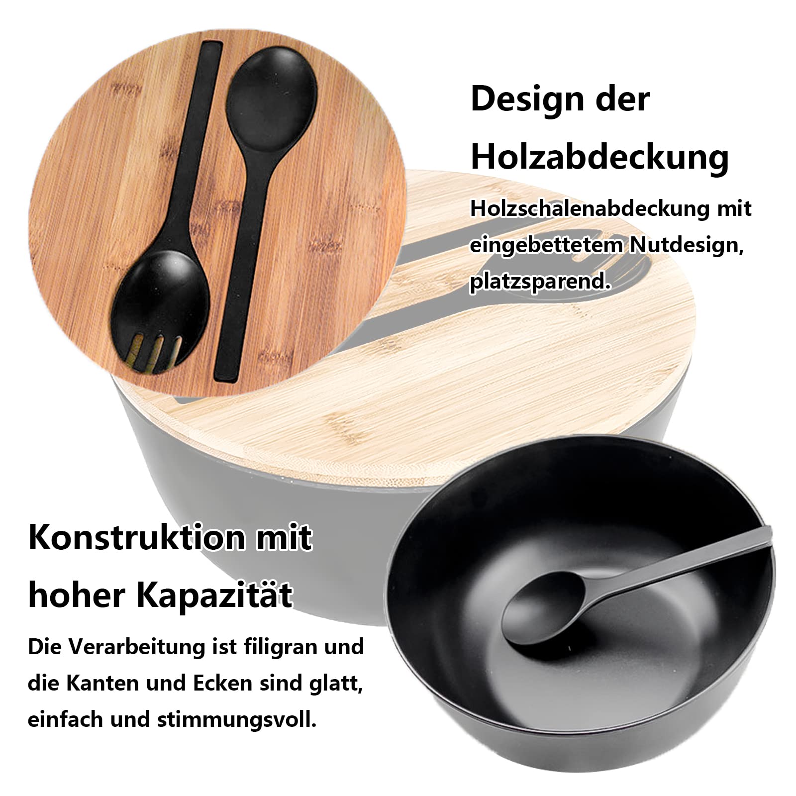 Ensaladera cubiertos para servir con tapa de tabla de cortar y cubiertos, cuencos para mezclar, para frutas, ensaladas y decoración..