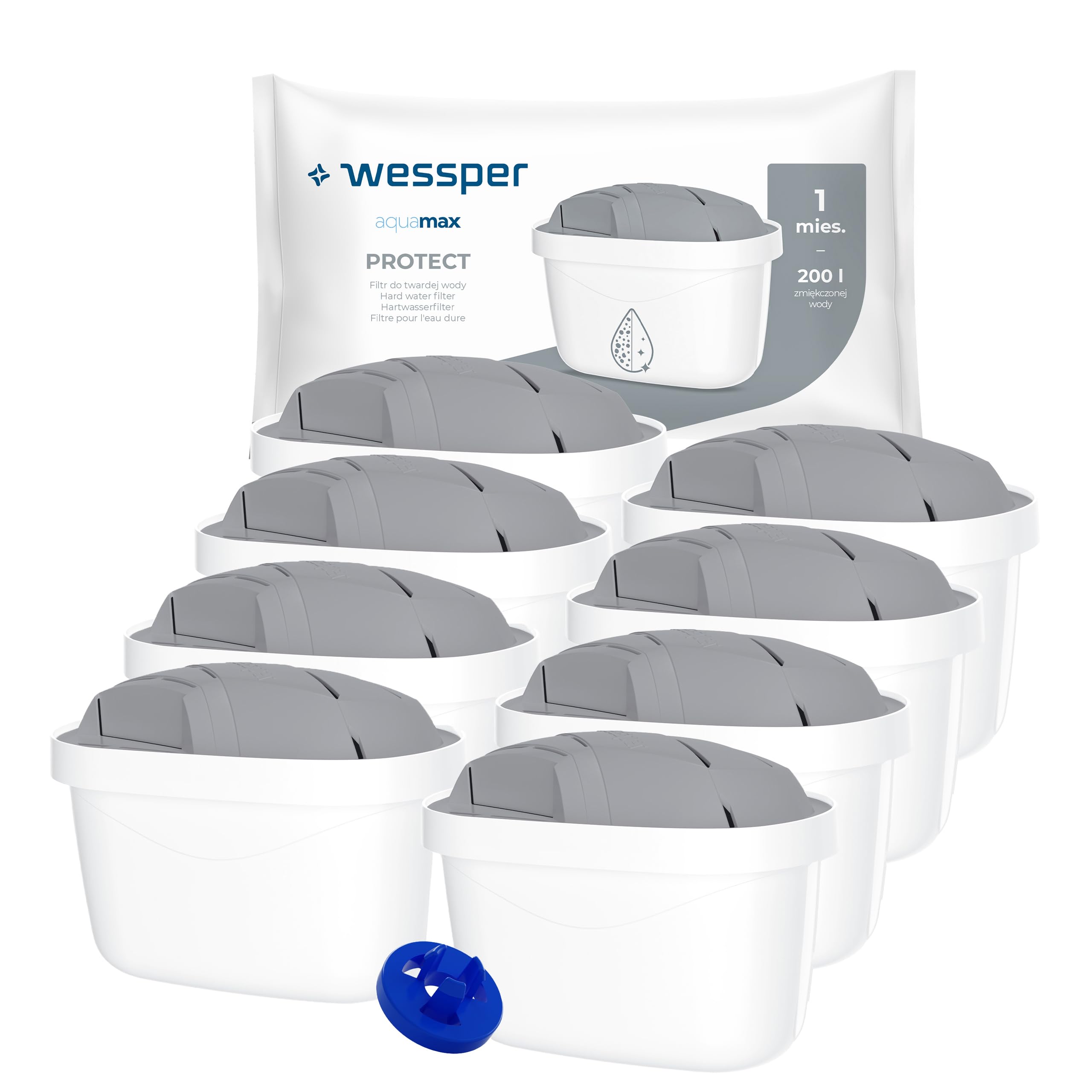 Wessper Waterfilterpatronen voor filterkan voor hard water | Vervanging voor Dafi Unimax Aquaphor A5 BRITA Maxtra+ PHILIPS AWP212/10 filter | om Kalkaanslag en Chloor te Verminderen | 8 Stuks