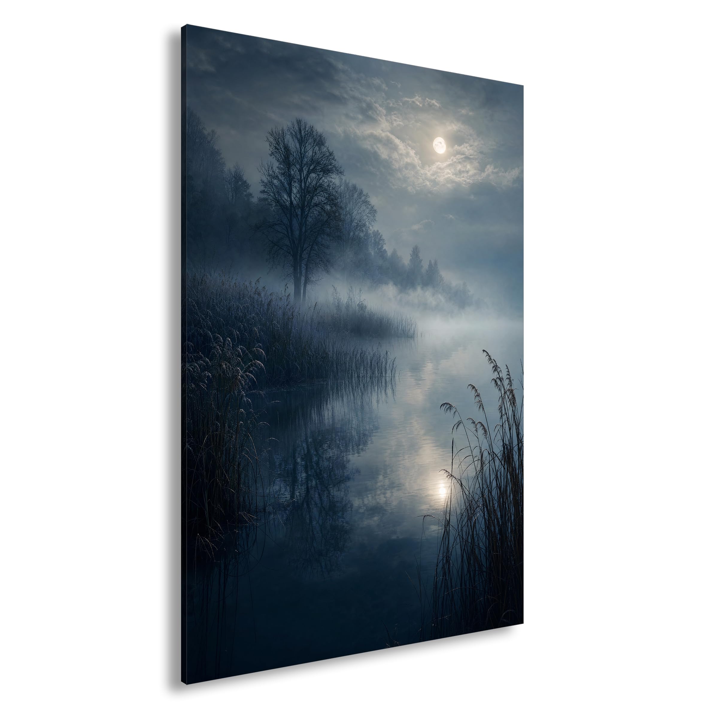 deyoli Obraz na płótnie poranna mgiełka nad spokojnym jeziorem i drzewami 60 x 40 cm kolorowy