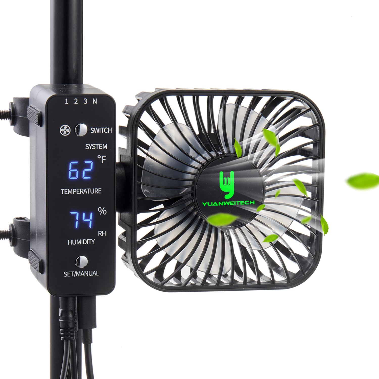 Inteligentny wentylator do namiotu wzrostu 10,2 cm z automatyczną kontrolą pogody, 4-biegowy wentylator oscylacyjny z wyświetlaczem LCD