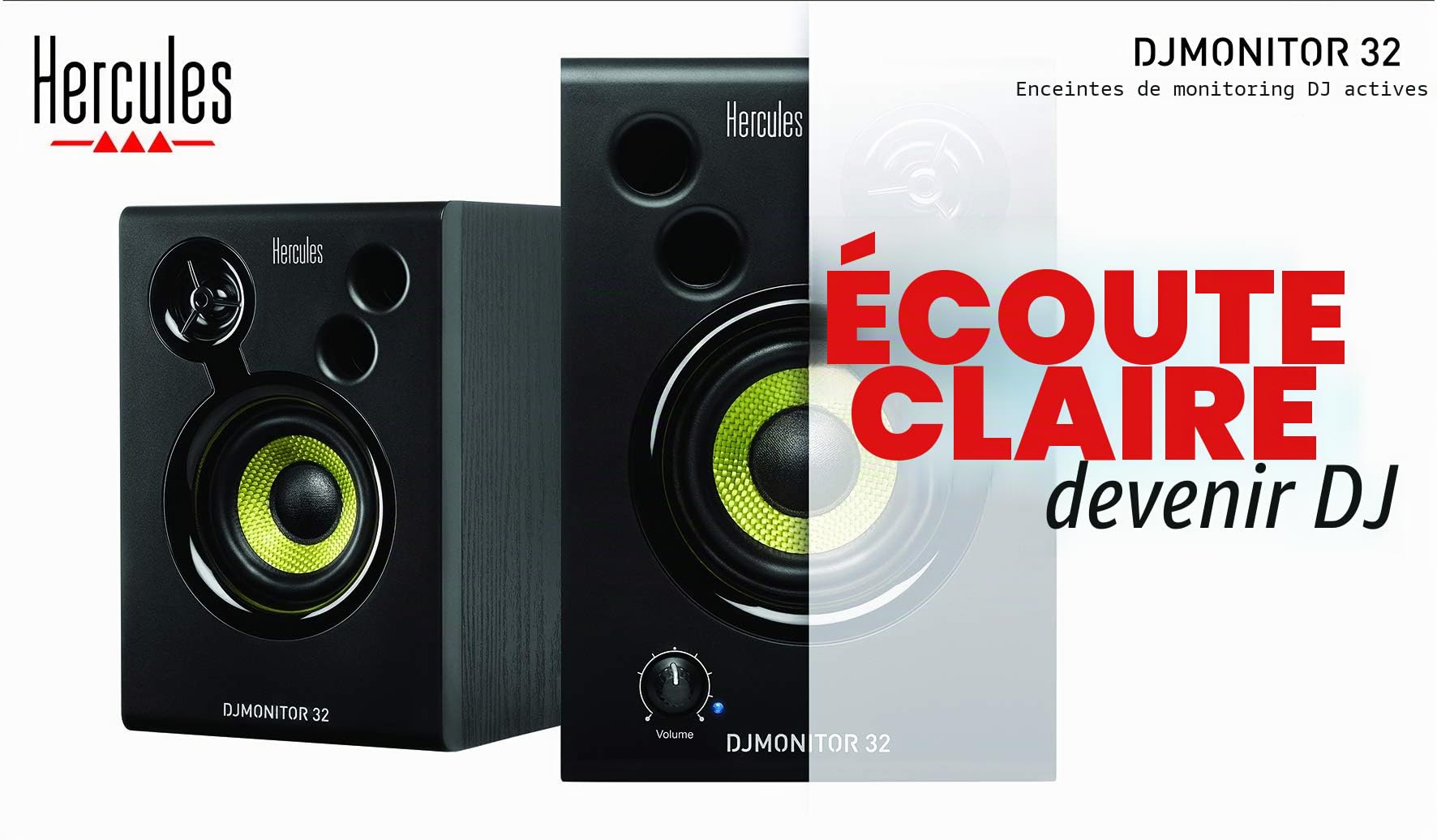 Hercules DJMonitor 32 – Paire d'Enceintes de Monitoring Filaire – Enceinte DJ Active 2 Voies avec Woofer 3 Pouces et Puissance 30W – Câbles Inclus pour Studio, Mixage et Création de Contenu