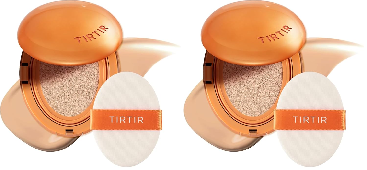 TIRTIR Mask Fit Ai Filter Cushion Foundation | AI-Like Semi-Matte Finish - Up to 72-Hour Medium to Full Coverage Korean BB Cushion Make up Beauty, #23N Sand, 0.63 Fl Oz (Pack of 2)