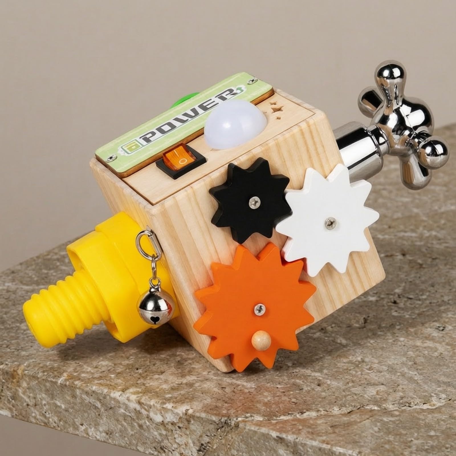 Milageto Cubo attività Metodo Educativo Sensoriale Cubo attività con Interruttori e Ingranaggi Non Elettrico Giocattolo Educativo per Viaggi