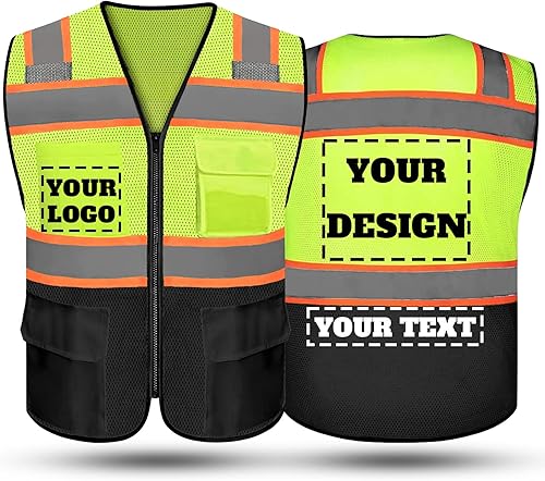 evershare Chaleco de seguridad reflectante de alta visibilidad con 5 bolsillos y cremallera clase 2 para adultos, unisex, ropa de trabajo de