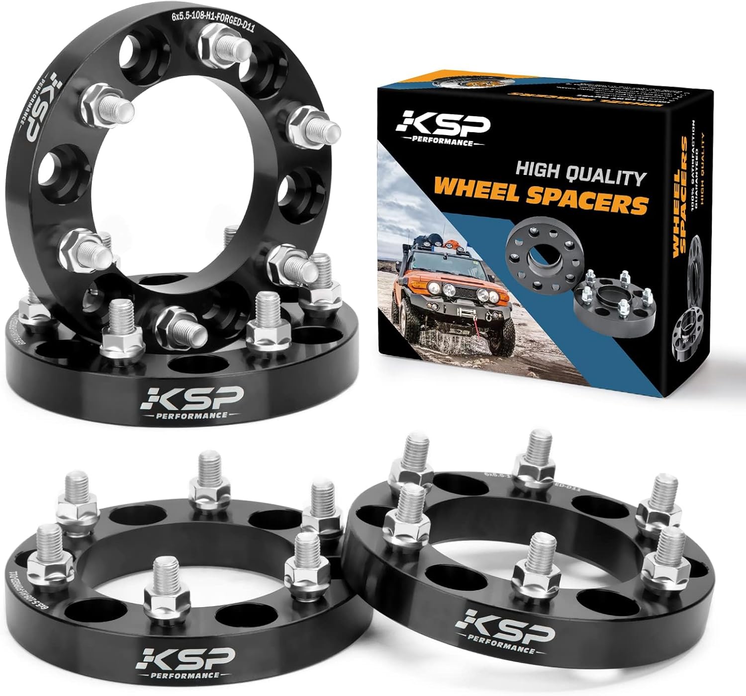 6x5.5 wheel spacers, ksp forged 1"(25mm) 6x139.7mm to 6x139.7mm thread pitch m12x1.5 hub bore 108mm adapters for tacoma 4runner tundra fj land cruiser black, not hubcentric no lip-6x5.5-1inch 1995-2023 tacoma