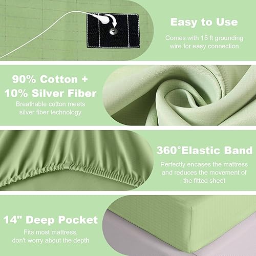 Miniatura 2 de Grounding Sheets - Sábanas de algodón de alta calidad para terapia de sueño saludable, sábanas bajeras de bolsillo profundo que incluyen cordón de