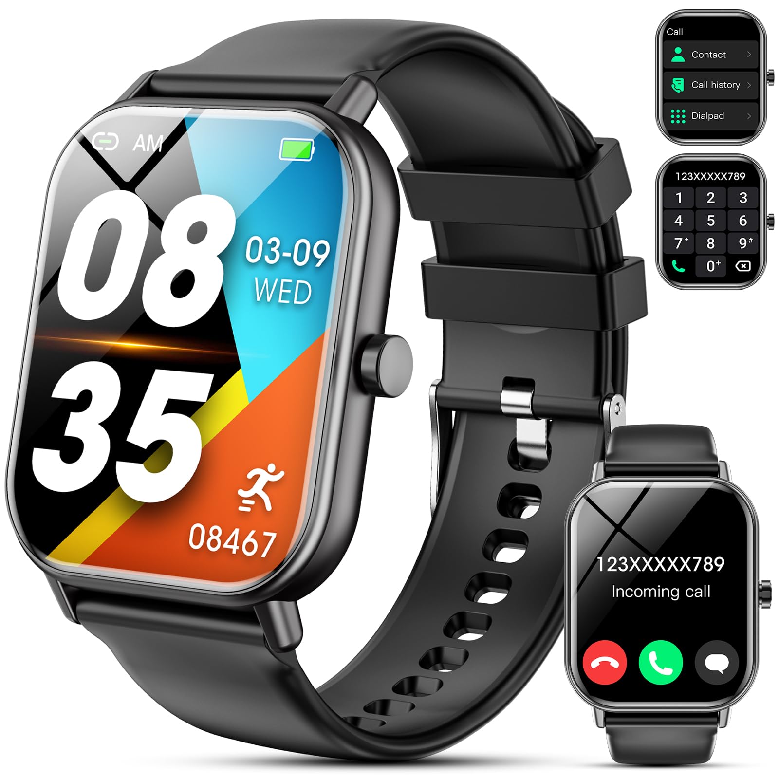 Reloj Inteligente Hombre Mujer, 1.85'' Smartwatch Hombre Mujer con Llamadas Bluetooth, 200+ Modos Deportivos Pulsera Actividad con Pulsómetro, Sueño, Impermeable IP68 Smart Watch Para iOS Android