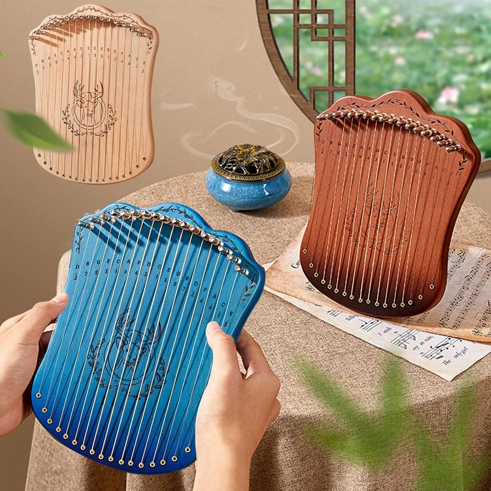 Portable Lyre Harp, 17-strunowa harfa Lyre dla początkujących, harfa Party Finger, Portable Solid Harp String Instrument, Proste i łatwe do nauczenia się, narzędzie do zabawy na imprezę