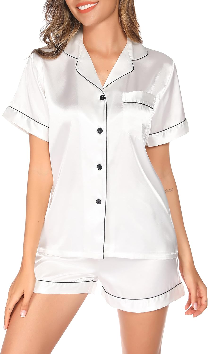 Vlazom Pyjamas for Women, Soft Satin Pjs Set Two Piece Silk Pyjamas for Ladies Button Down Sleepwear Loungewear 6-24 UK Size Vlazom Pyjamas for Women, Soft Satin Pjs Set Two Piece Silk Pyjamas for Ladies Button Down Sleepwear Loungewear 6-24 UK Size