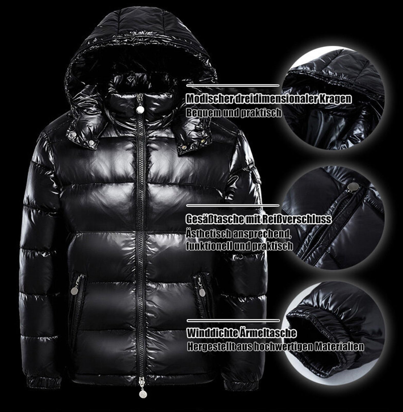 Piumino da uomo con cappuccio, lucido, con cappuccio, impermeabile, trapuntato, metallizzato, parka con cappuccio, ideale come regalo