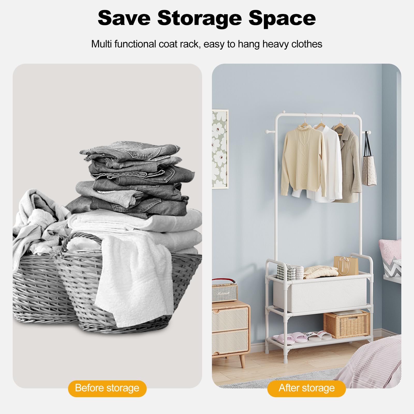 Ergocar Garderobenständer, Multi -Layer -Kleiderbügel Mit Großer Kapazität Mit Bodenlagerständer Und Kleiderbügel -Haken Metallstärke Multifunktional Schlafzimmer Kleiderbügel Tragbarer Kleiderbügel