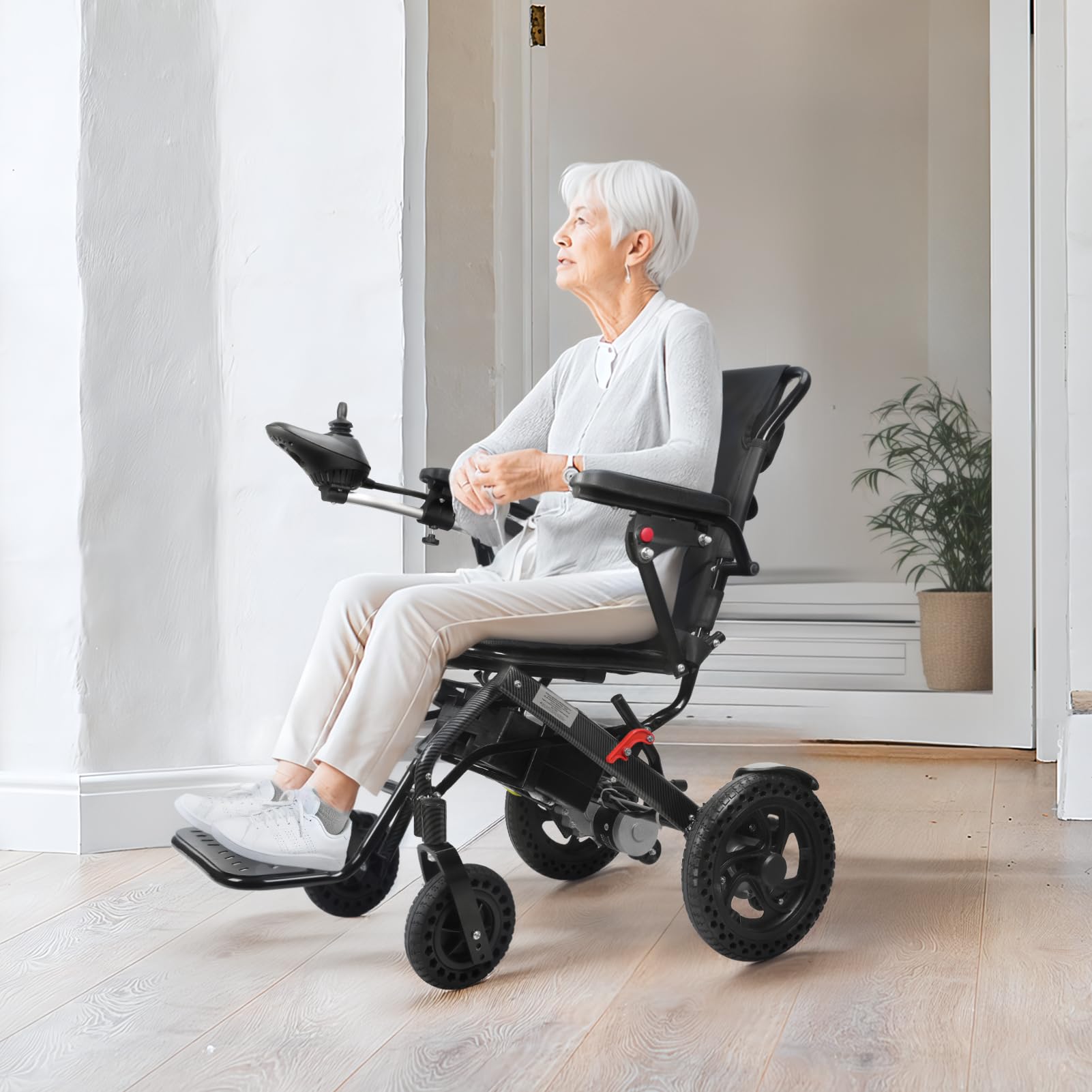 Silla de ruedas eléctrica plegable ligera para adultos, motor de 500 W, rango de 12 millas, scooter de movilidad portátil con diseño antiinclinación para adultos, ancianos, personas mayores
