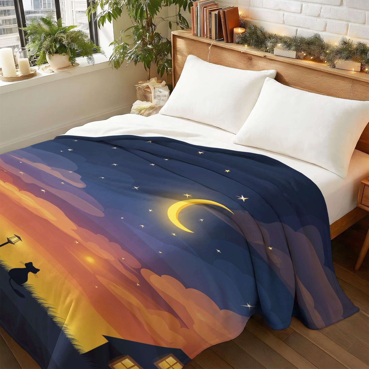 Bardzo miękki pled na sofę, 180 cm x 200 cm, wygodny flanelowy koc polarowy Fantasy Romantyczna impresjonistka spokojna, romantyczna, bajkowa sylwetka, bardzo miękka i lekka