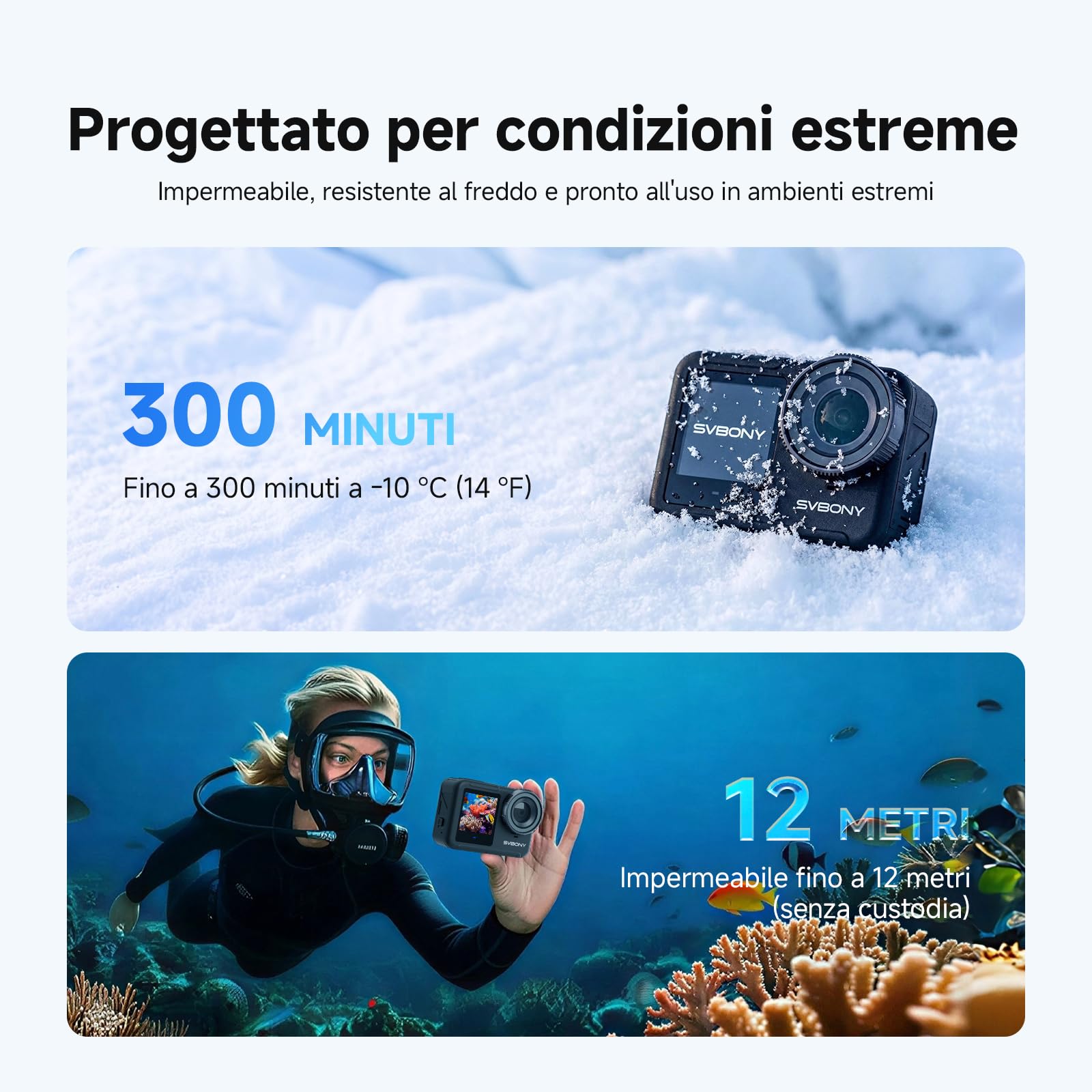 SVBONY SVGo3 4K 60FPS Fotocamera Subacquea con Scheda 128GB | Attacco Magnetico Rapido, 12m Impermeabile Senza Custodia, EIS 2.0, 2x1800mAh Batterie & Accessori