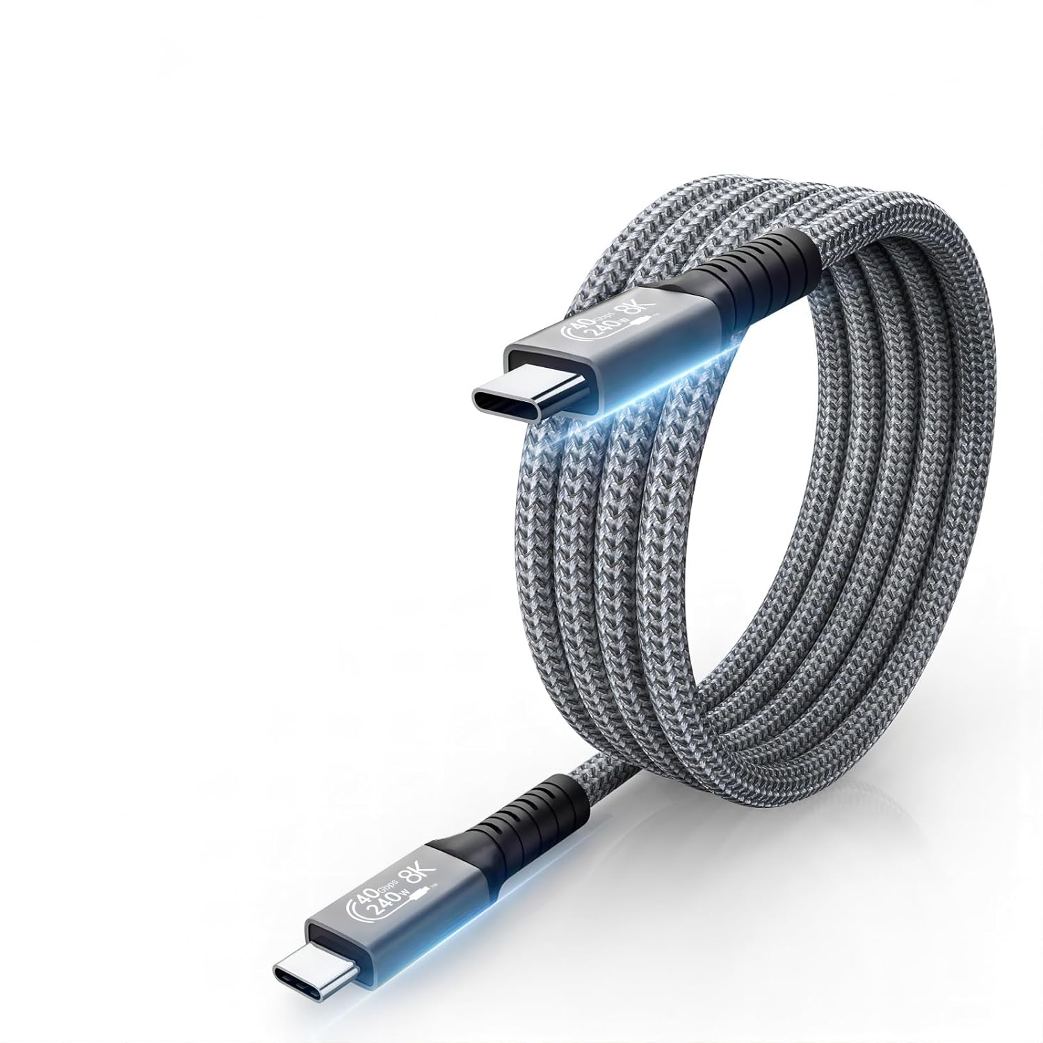 Thunderbolt 4 Cable 90 Degree (6.6 FT), 240W USB 4.0 Cable 40Gbps Right Angel Support 8K Video for iPhone 15, Galaxy S24/S23, MacBook, iPad mini, iPad Pro