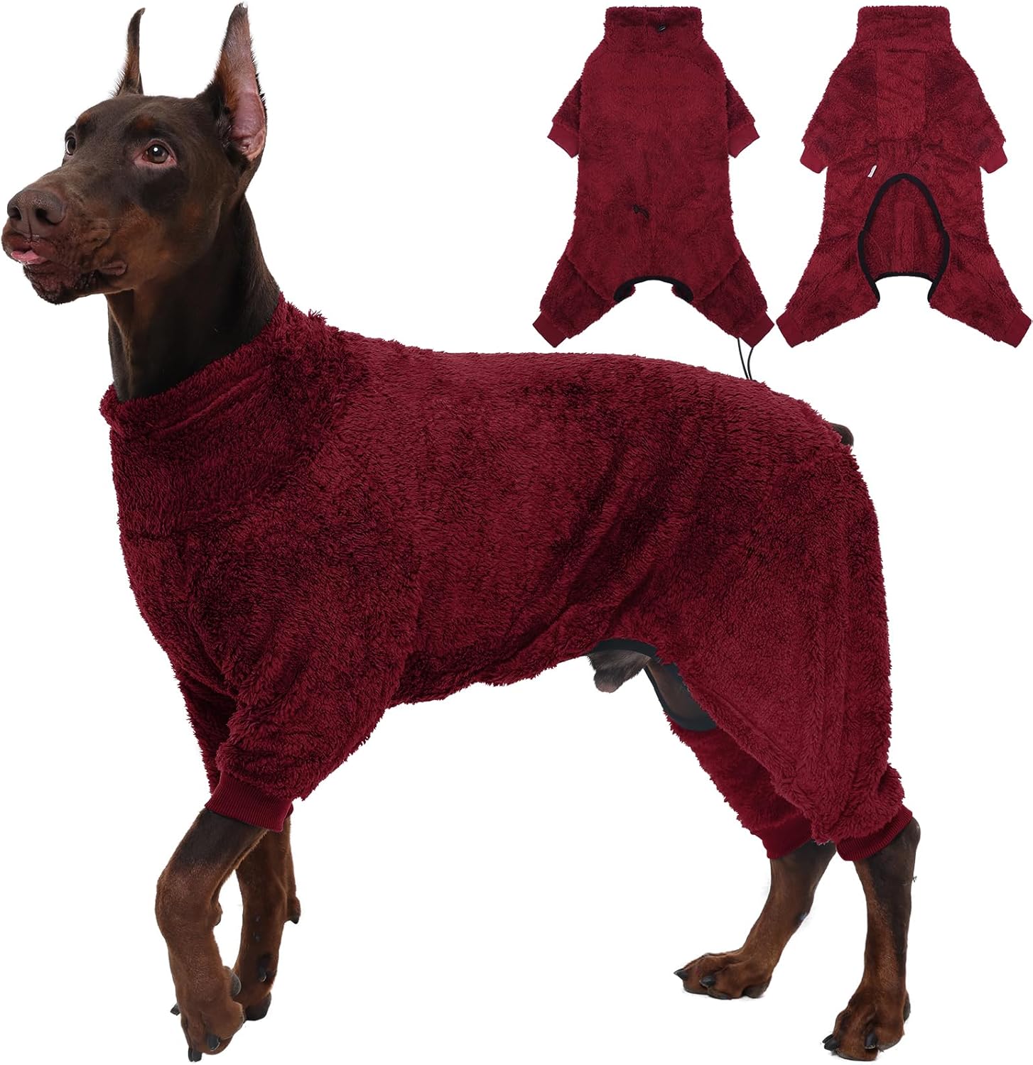 ROZKITCH Dog Jumpsuits, Lightweight Pet Pajamas Four Feet Costumes Snow Suit, Cold Weather Warm Dog Pajamas Doberman Sweater for Dogs for Red XXL