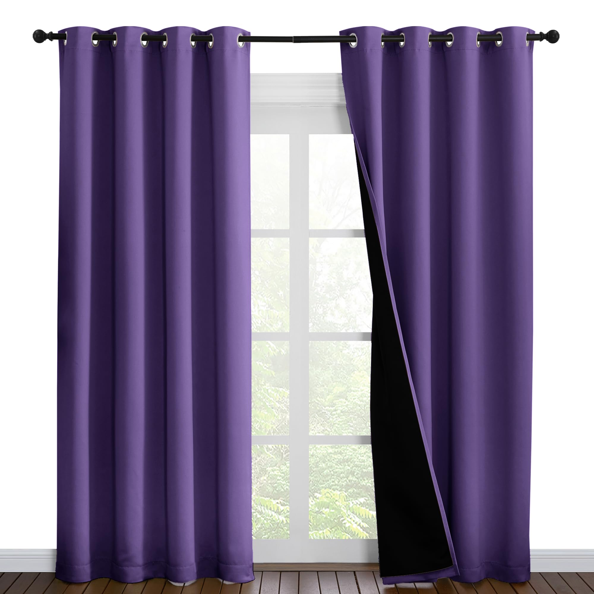 NICETOWN Lilac Purple Full Shade Curtain Panels, Pair of Energy Smart &amp; Noise Blocking Out Blackout Drapes for Dining Room Window, Thermal Insulated Guest Room Lined Window Dressing, 55 x 86 inch