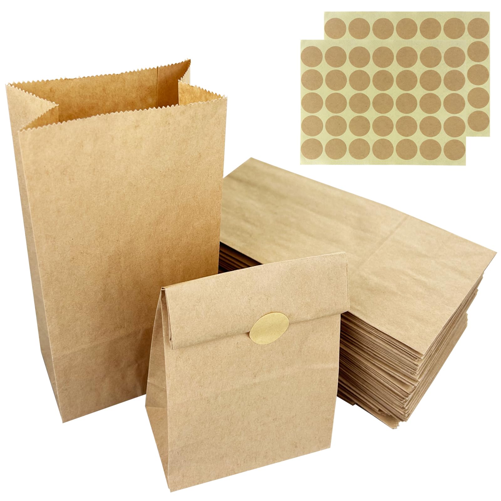50 Sacchetti Regalo Di Carta Kraft Marrone – 9x5,5x18 Cm – Con 50 Adesivi Inclusi – Per Bomboniere, Calendari Avvento E Piccoli Regali