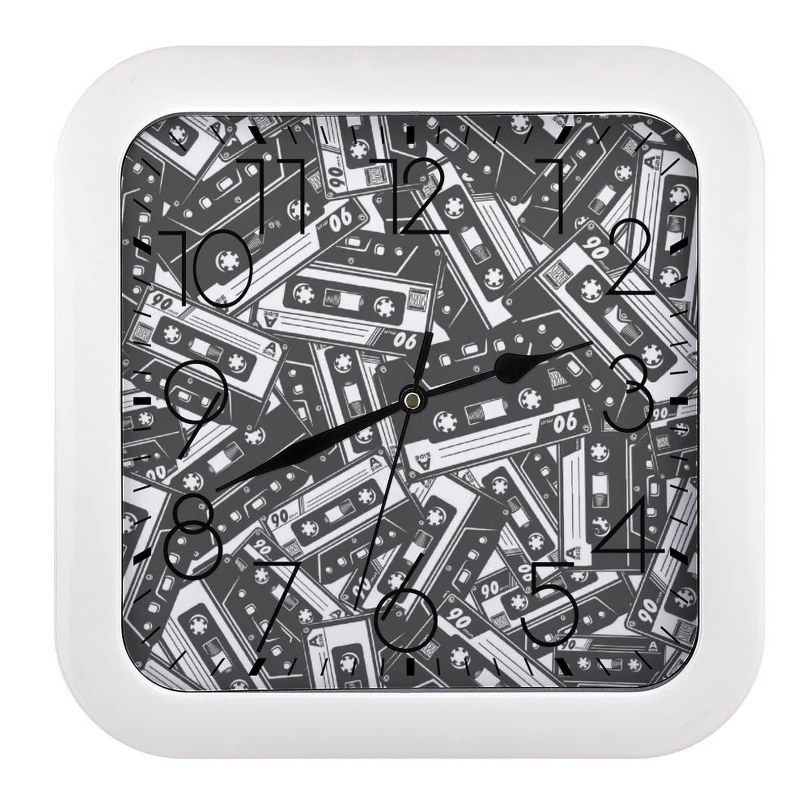 Horloge murale carrée design ruban noir et blanc pour salon et cuisine
