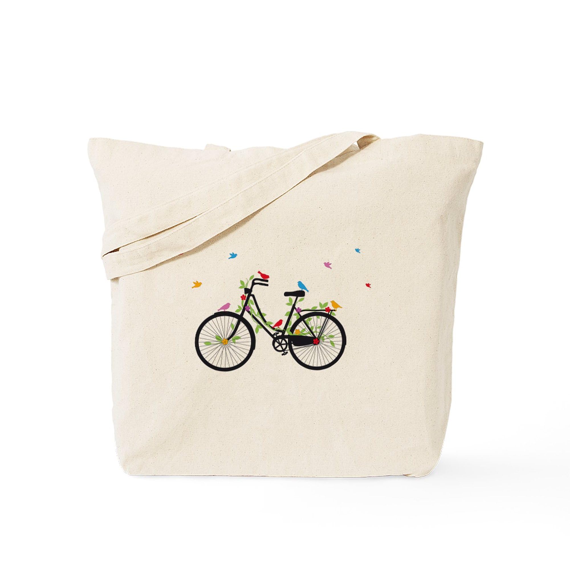 CafePress Old Vintage Bicycle With Flowers And Birds Tote Ba Natural Canvas Tote Bag, Reusable Shopping Bag