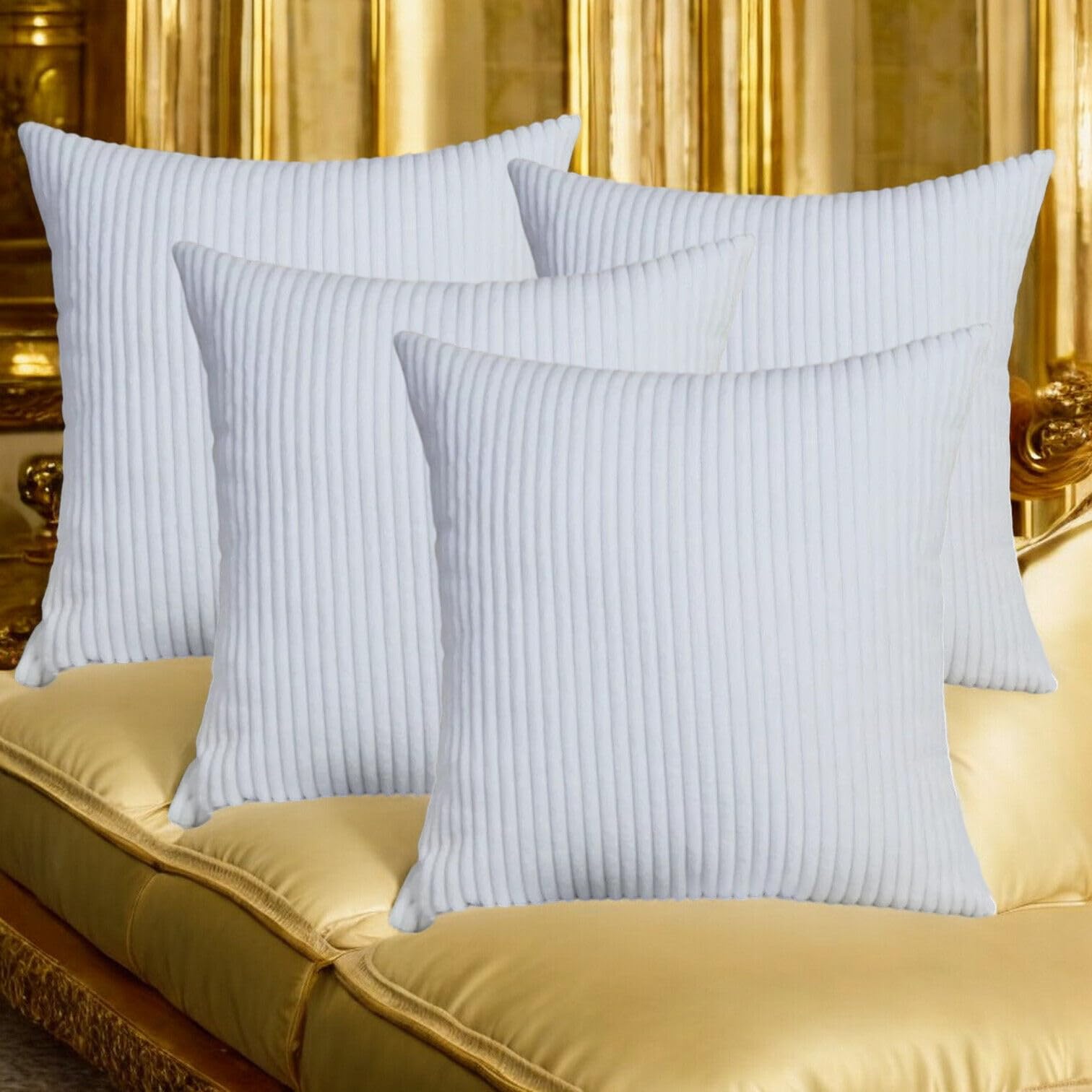Seechoo Corduroy Cushion Covers, Set of 4, 40 x 40 cm, Plain Soft Striped, Assorted Colours (White), 40 x 40 cm (Pack of 4) - Image 2