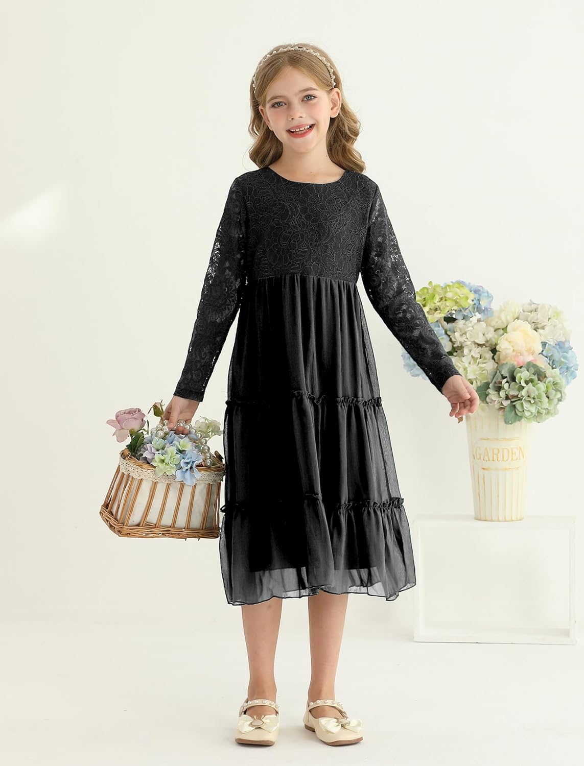 Girls Dresses Elegant Long Sleeve Lace Dress Kid Girl Clothes Size 5-11 Years - Image 7