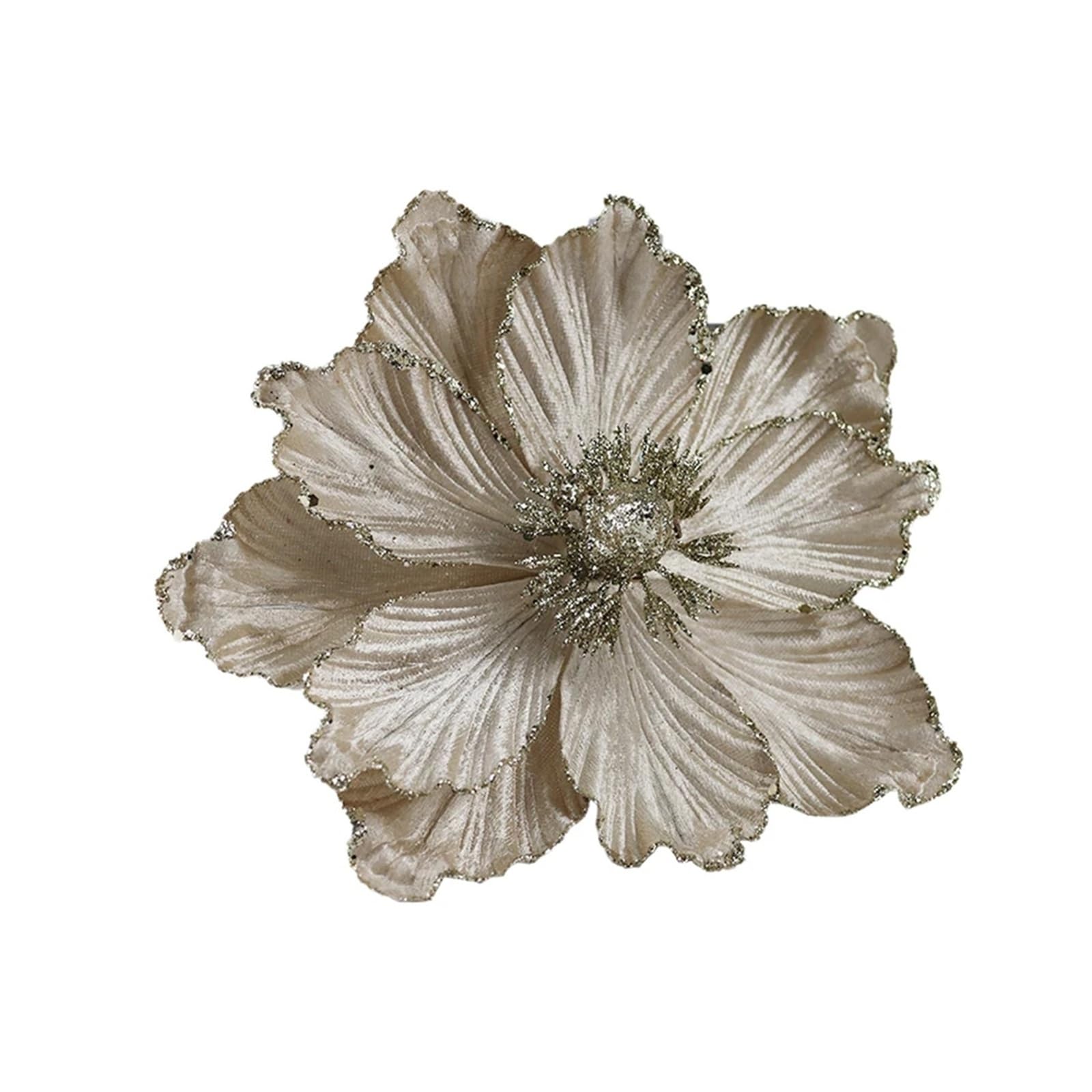 CVEVSFG Glitter Flower Artificial Flowers Head For Xmas Tree Pendant Party Home Decor Fake Garland Ornaments(Champagne)