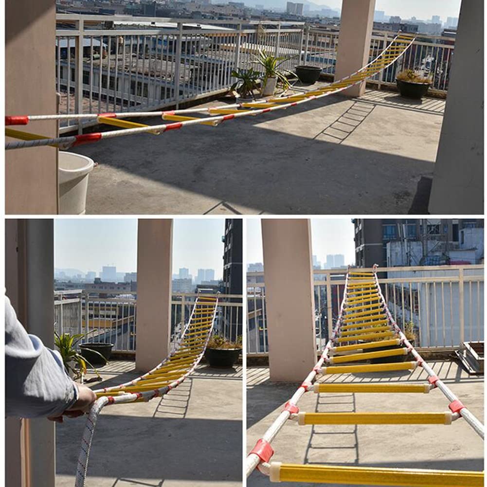 Generico Scala di Corda di Emergenza, Scala di Sicurezza antincendio, 10 m ignifuga a Rapida implementazione, Robusta Scala di Corda Gialla per la Sicurezza di casa e Ufficio