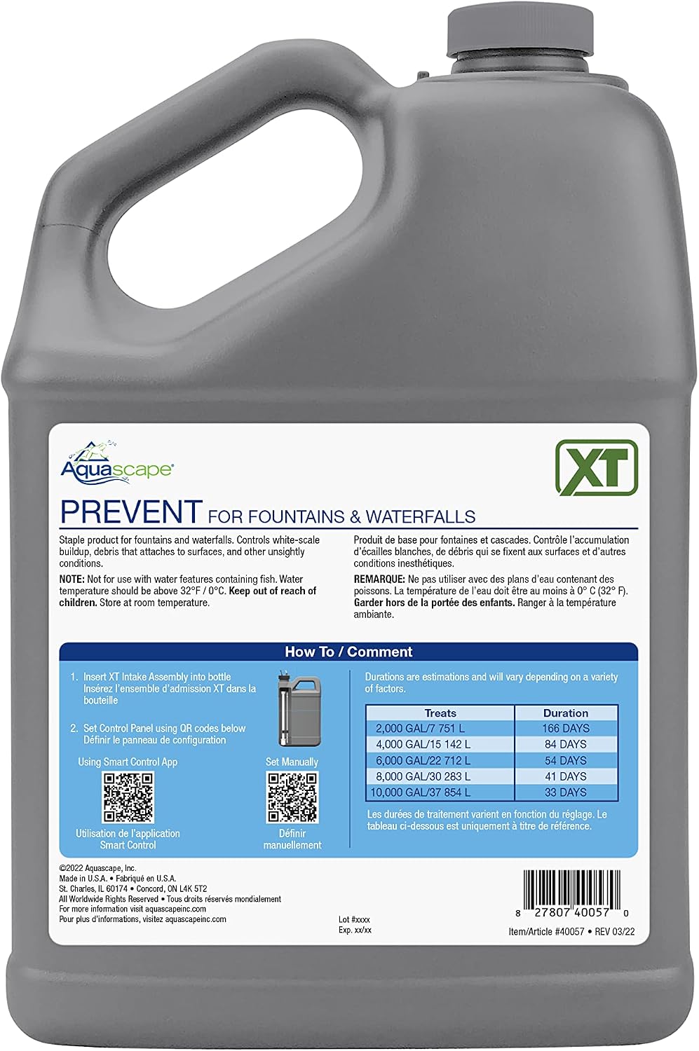 Aquascape Prevent Water Treatment for Smart Fountain Dosing System XT, 1 Gal / 3.78L, 40057