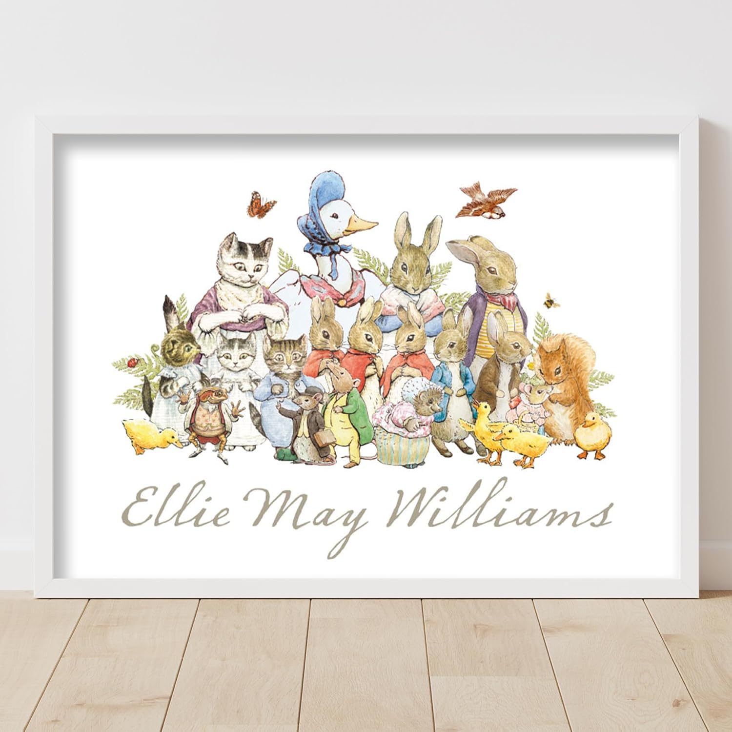 Themed Peter Rabbit Print - Character Group Personalised Name Nursery Wall Art (A3-29.7cm x 42cm)