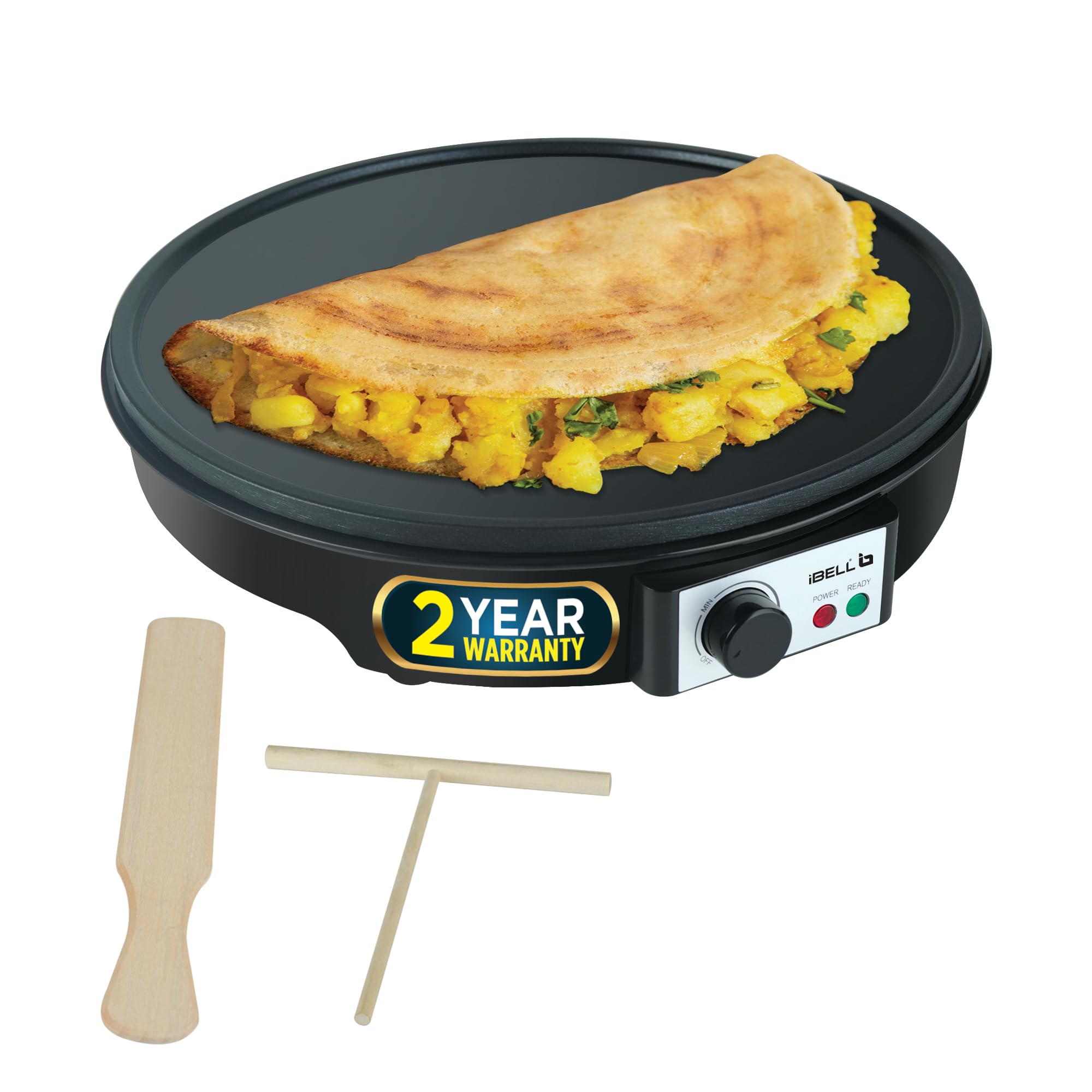 iBELL CRISP300 Dosa Maker Machine, Electric, For Dosa, Roti, Chapati, Paratha, Uthappam, Omelette, Pancake, 31cm Non-Stick Cooking Plate, 2 Years Warranty (Black)