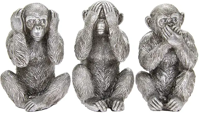 Antique Silver Three Wise Monkeys Ornaments - See No Evil Set
