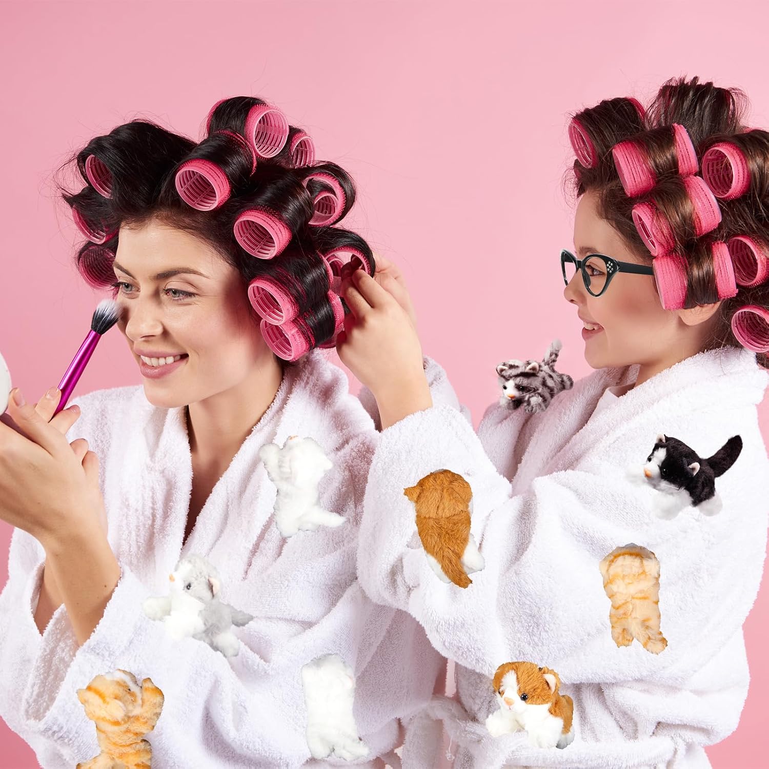 Libima 19 Pcs Halloween Women Costume Accessories Stuffed Cat Kitten Plush Pajamas Set Hair Rollers Curlers and Sunglasses