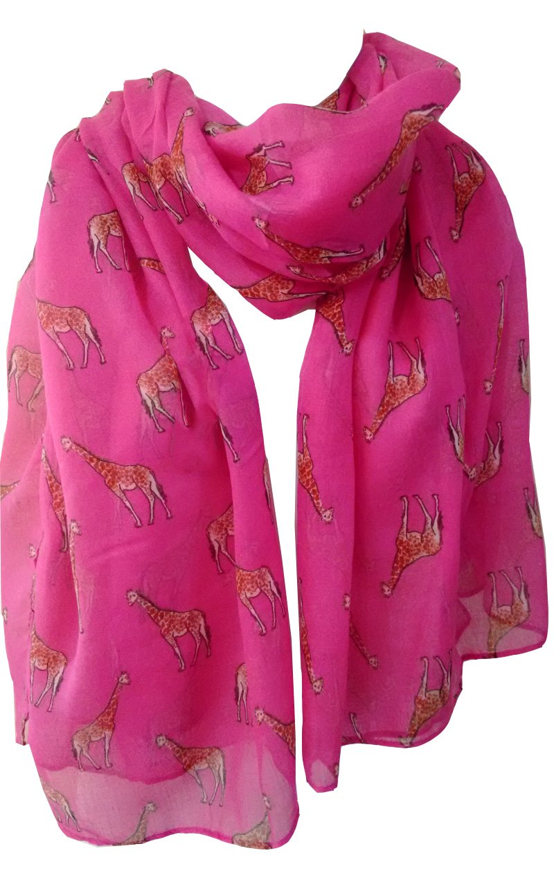 Glamlondon Women's Hot Pink Giraffe Print Scarf Latest Fashion Modern Giraffa Animal Horse Wrap Shawl (Hot Pink)