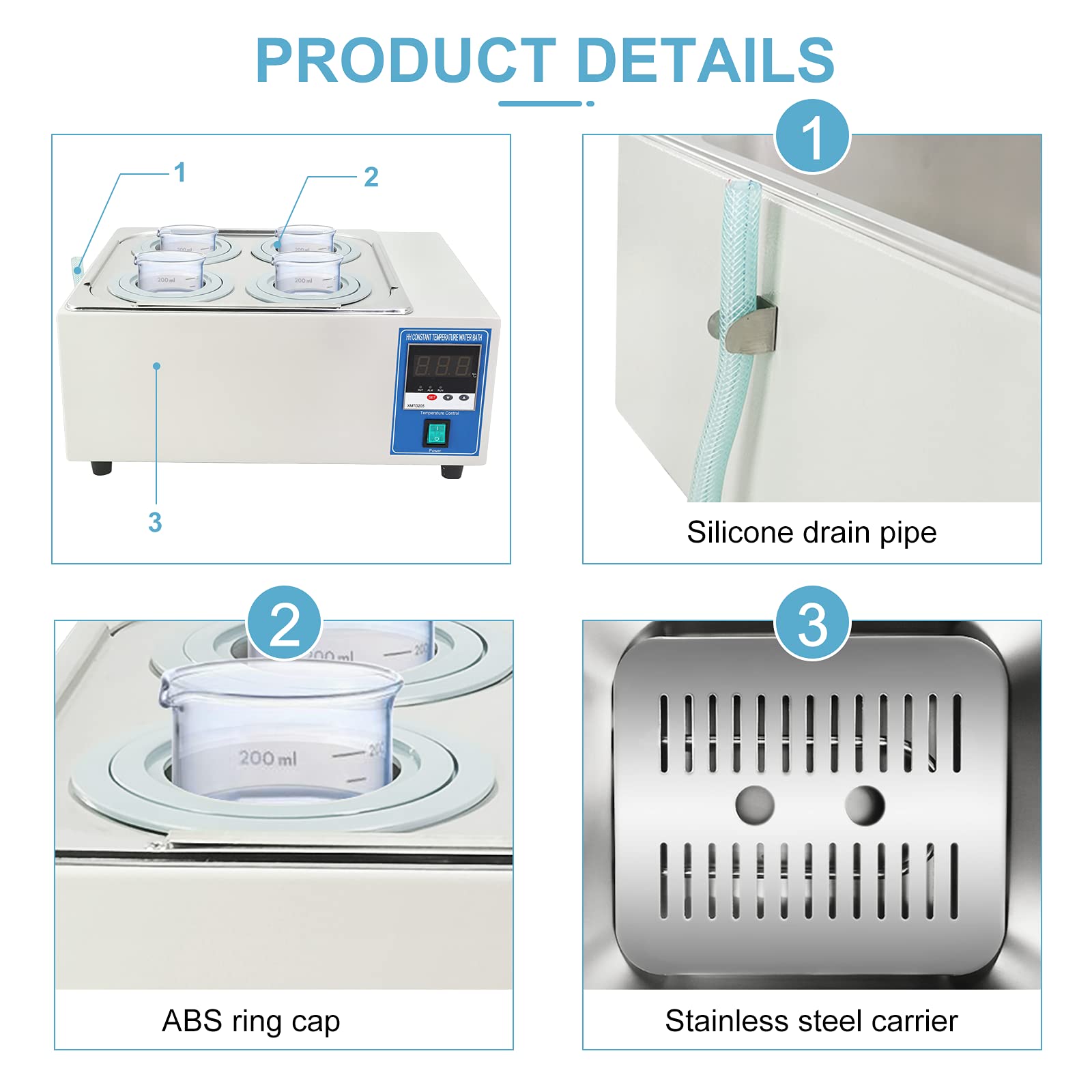 Digital Water Bath Lab 12L Thermostatic Water Bath Lab Use 4 Openings