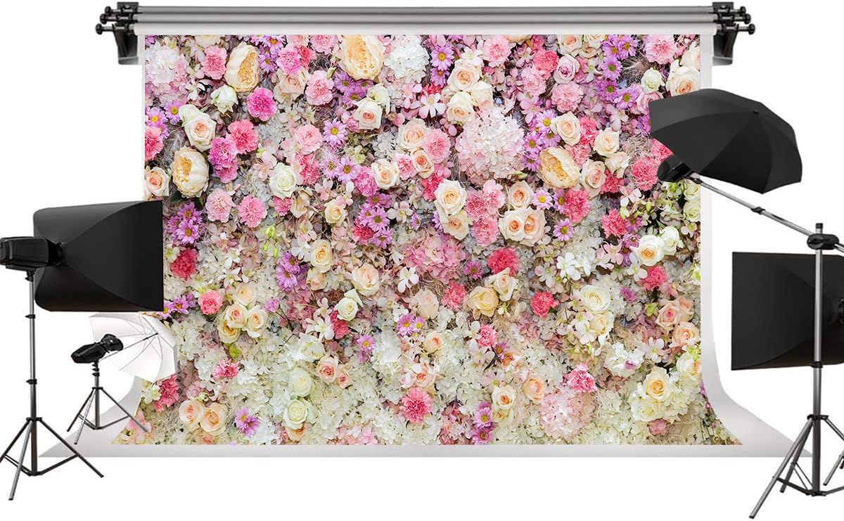 Jewderm 9x6ft Photography Backdrop 3D Pink Rose Flower Wall Photo Background for Wedding Reception Wallpaper Decoration Outside Birthday Party Props