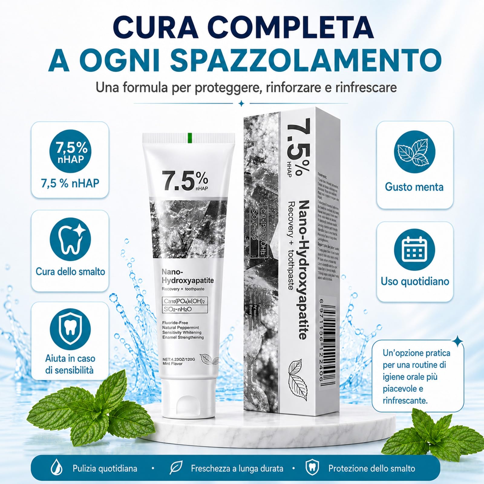 Holydeer Dentifricio Originale con 7,5% Nano-Idrossiapatite (3) | Formula senza fluoro al gusto di menta per una pulizia delicata e una piacevole freschezza quotidiana