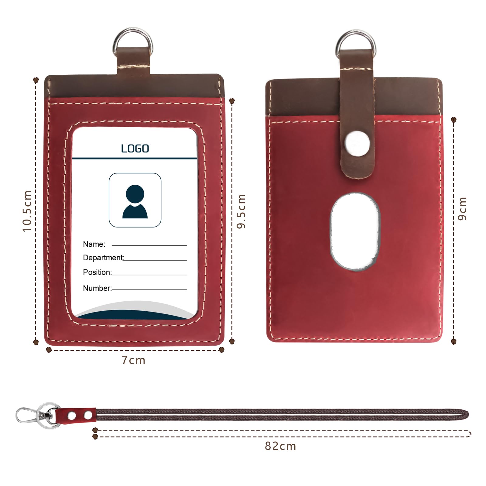 Boshiho Cowhide Leather ID Card Holder with Lanyard - Image 2