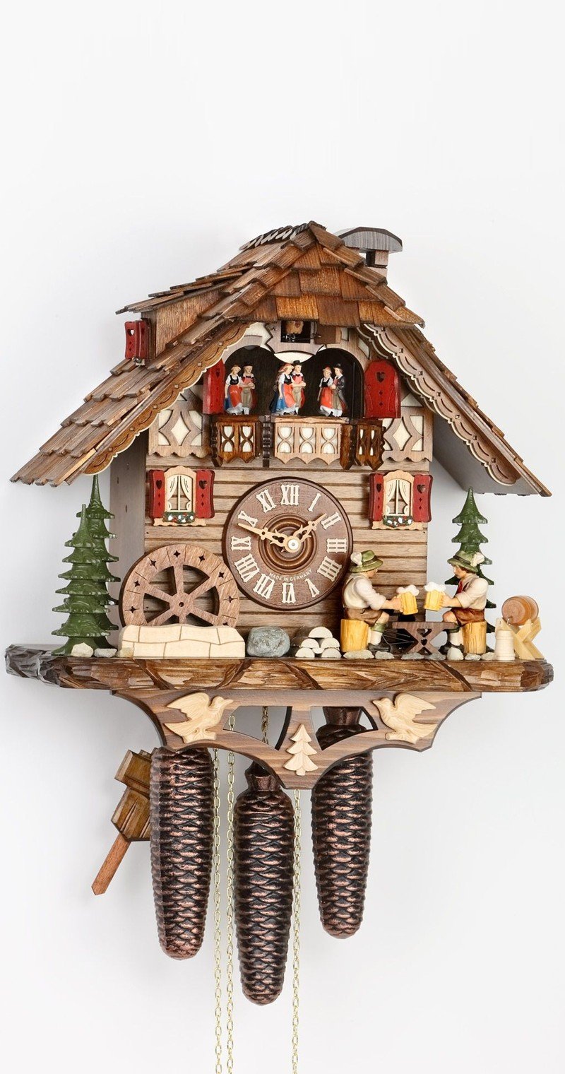 Horloge Coucou En Bois 9 Pouces - Allemagne, Motif élevant Sa Tasse, Neuve