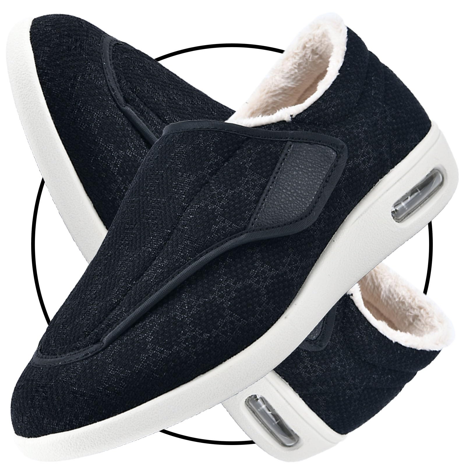 Scarpe Donna a Strappo, Lana Caldo Inverno Scarpe Ortopediche Uomo, Scarpe Diabetici Extra Larghe per Piedi Gonfi Scarpe da Passeggio Regolabili per La Neuropatia Dolorosa