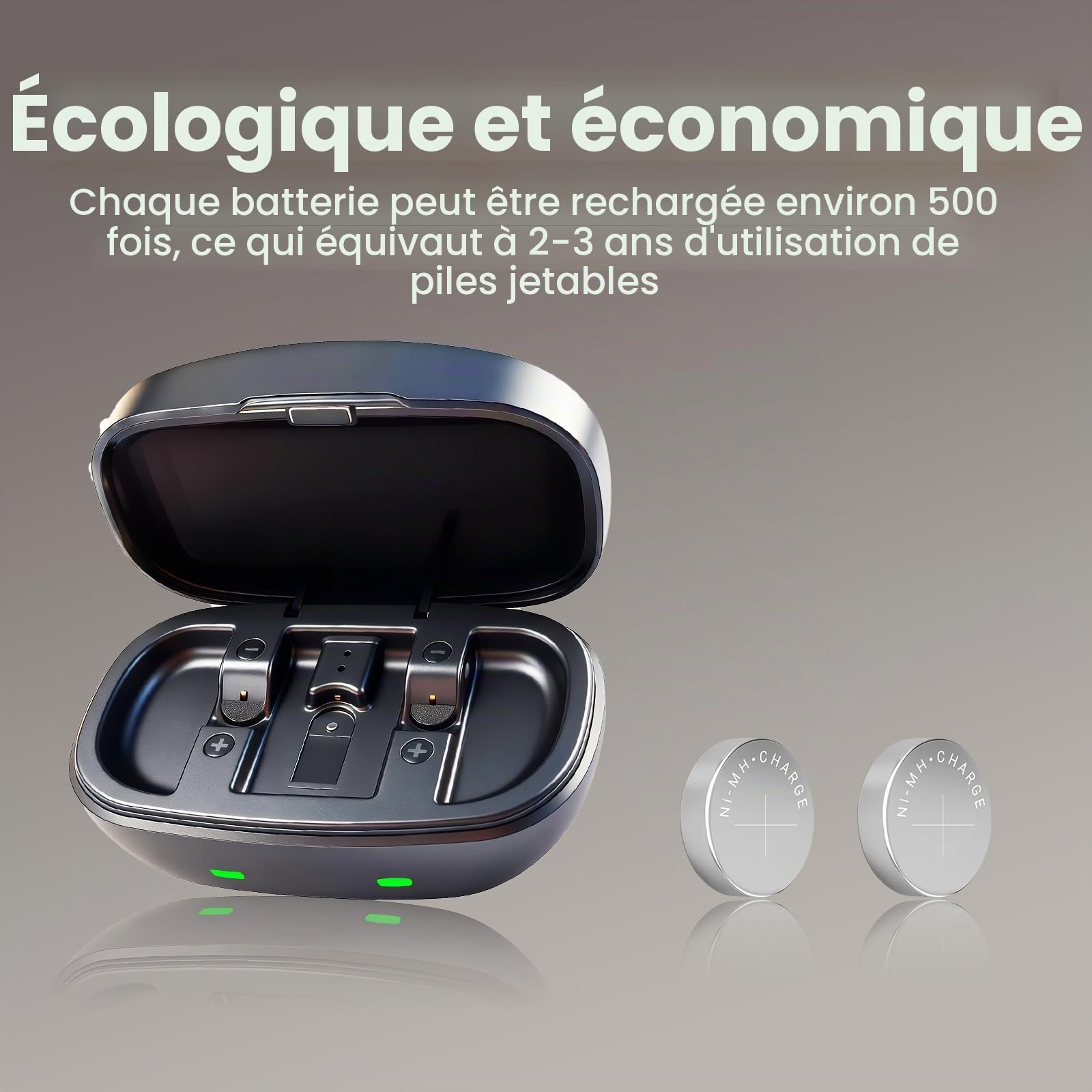 Batteries rechargeables 312 pour appareils auditifs et chargeur USB-C avec 4 cellules, alimentation longue durée pour appareils auditifs Bluetooth et non Bluetooth, étui compact portable