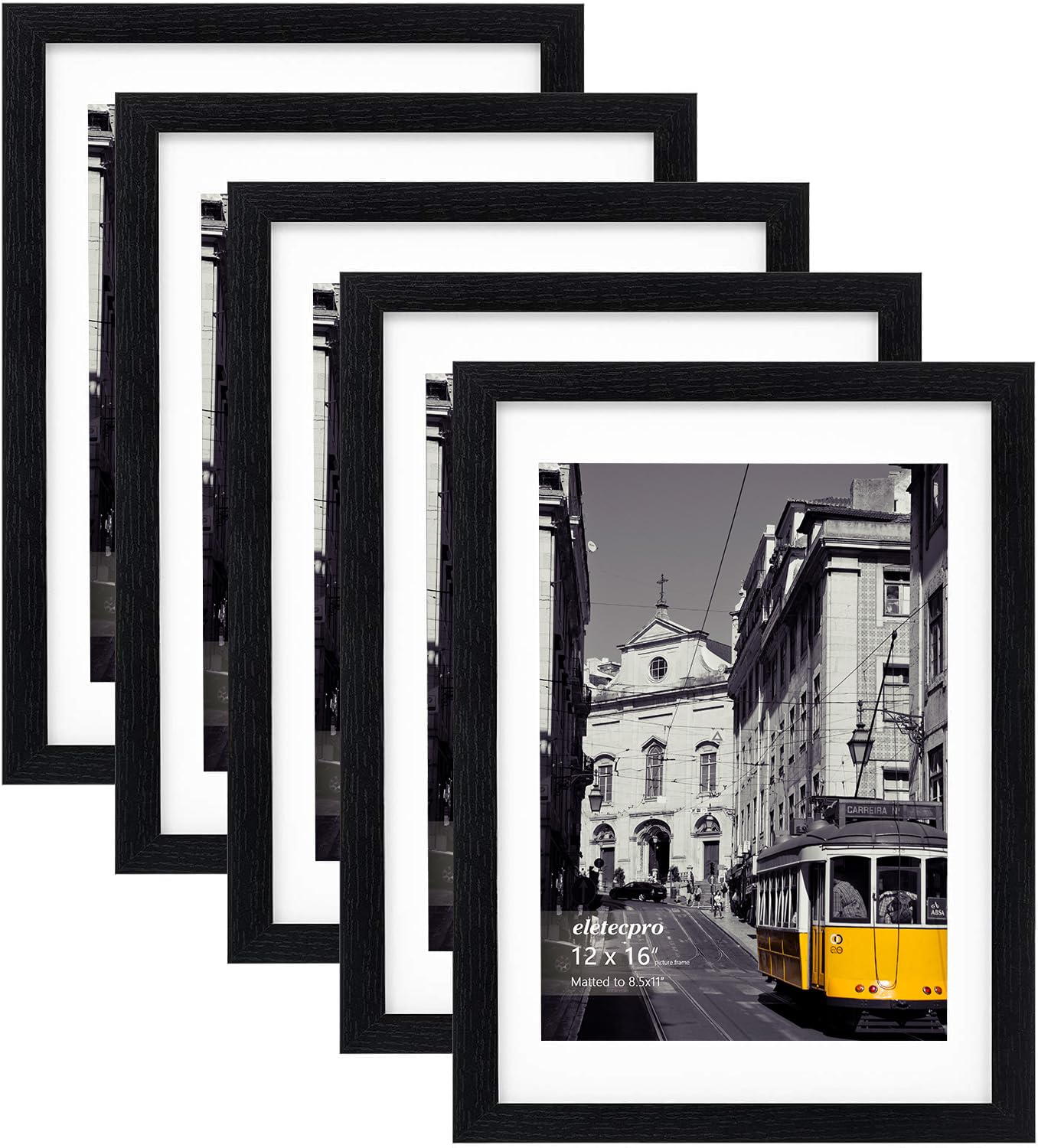 eletecpro 12x16 Picture Frames Set of 5, Gallery wall frame Display 8.5x11 Photo with Mat or 12x16 without Mat, Picture Frame Collage Wall Decor for