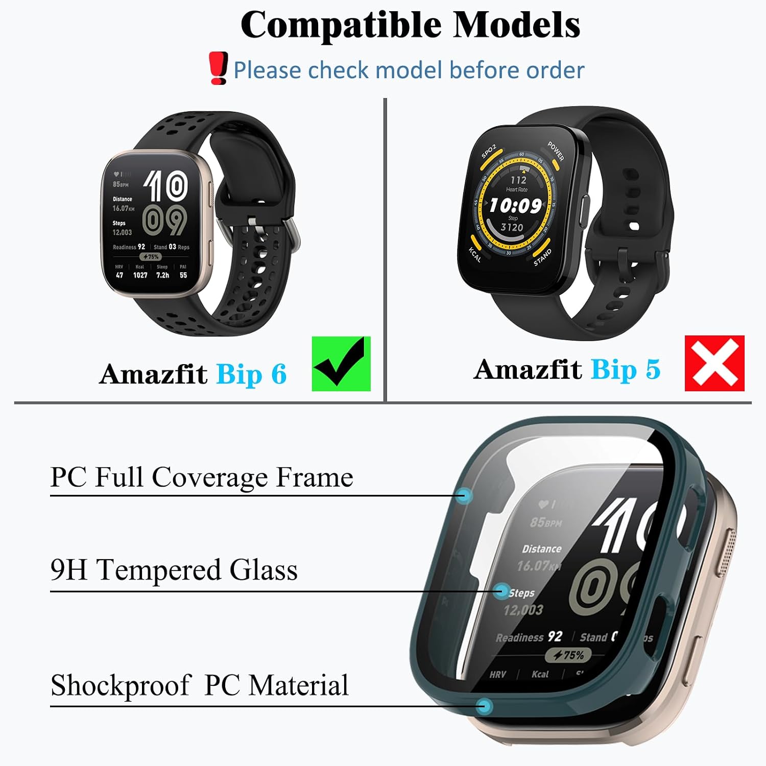 [4-Pack] Screen Protector Case with Tempered Glass Compitible with Amazfit Bip 6 Smart Watch, Hard PC Case Screen Protector Cover Bumper Accessories for Women Men image 2