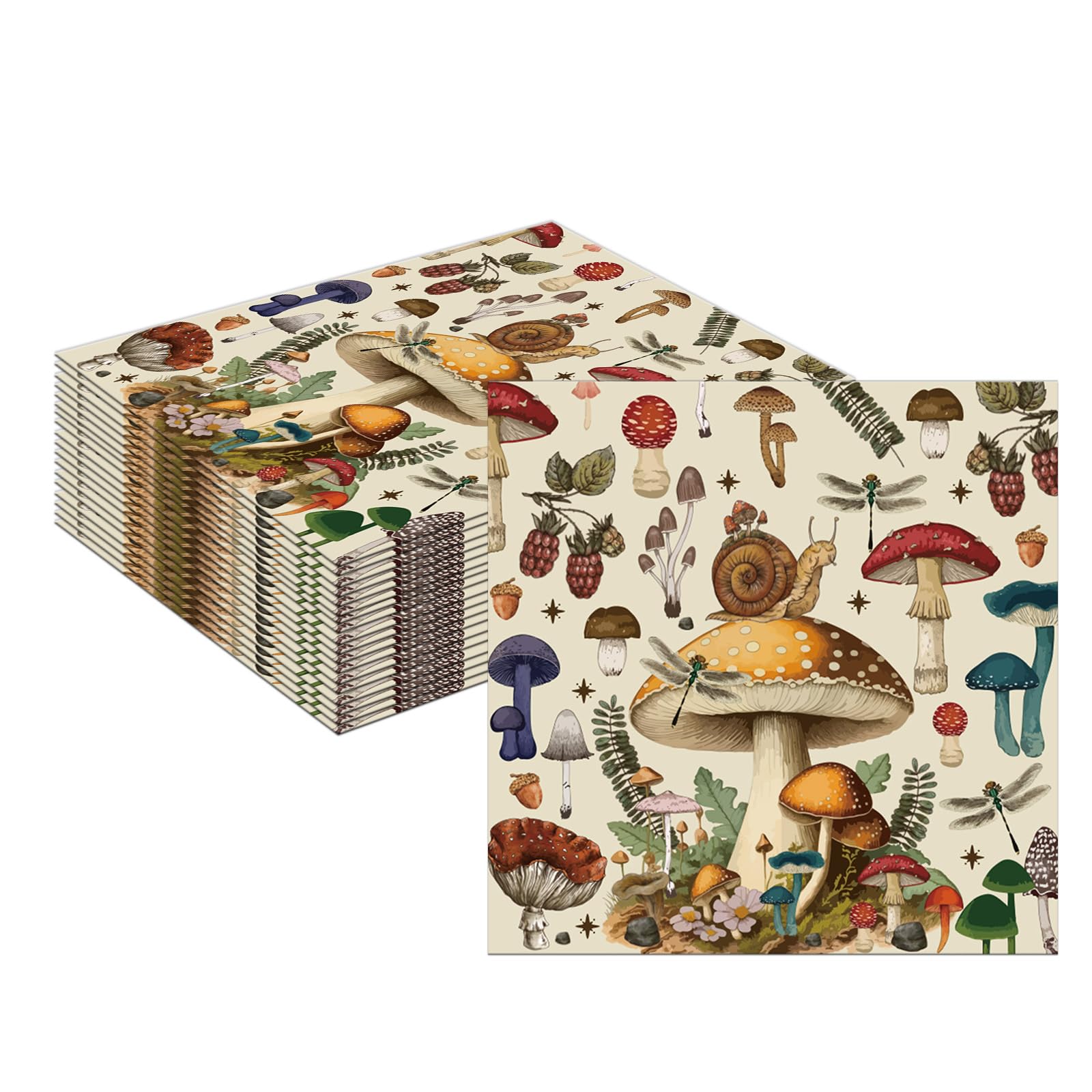 MORAINJAY 40 Pcs Mushroom Napkins, Woodland Toadstool Napkins, Snails Paper Serviettes for Kids Birthday, Nature Theme Table Decor, Party Celebration Supplies