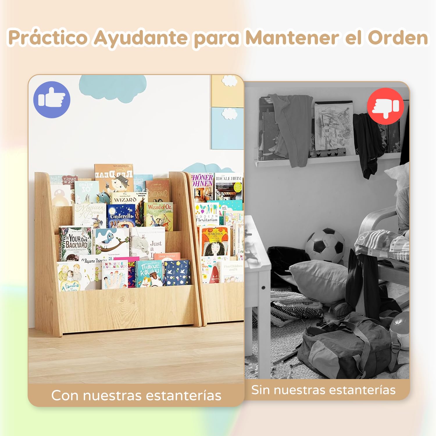 RELAX4LIFE Estantería Libros Infantil con 4 Estantes, Revistero de Madera, Mueble Estantería para Habitación Infantil y Guardería, Almacenaje Juguetes, Organizador Juguetes, 57,5x26,5x59cm (Natural)