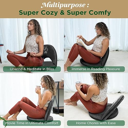 Miniatura 3 de Silla de meditación japonesa con respaldo para adultos, silla de meditación premium con respaldo ajustable y plegable para sentarse, yoga y juegos,