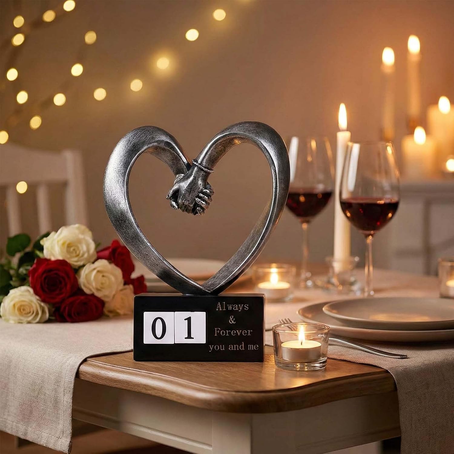 Hand Sculpture Kit for 2 Hands Statue,Love Heart Sculpture,Bronze, 1st to 50th Wedding for Couple Wife,Statues for Home Decor,Anniversary Romantic (Silver) image 2