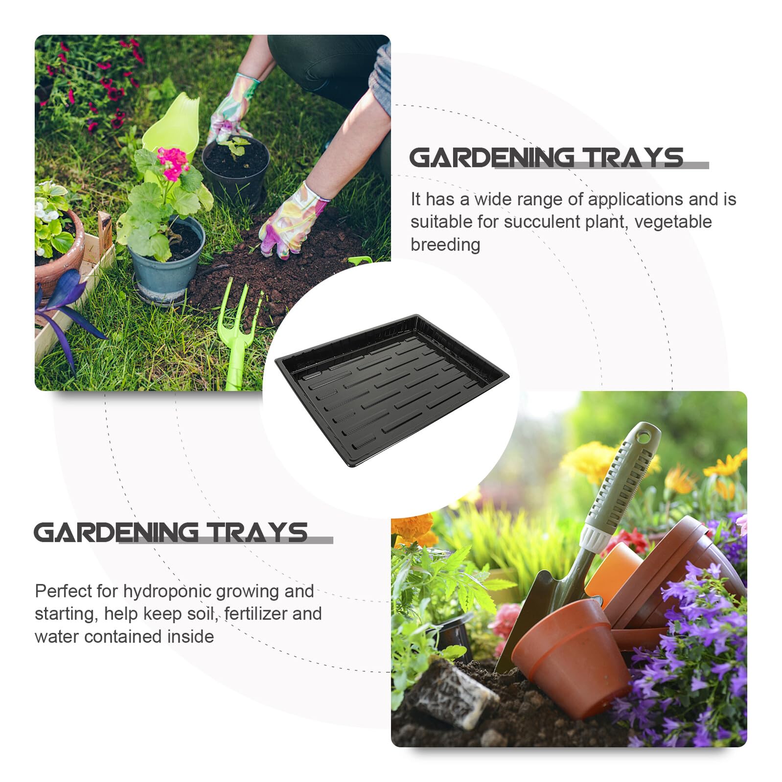 Sewroro Lot De 5 Plateaux De Germination en Plastique sans Trous 13.78X10.83X1.38In Supports De Semis pour Jardinage en Serre Balcon Culture Hydroponique