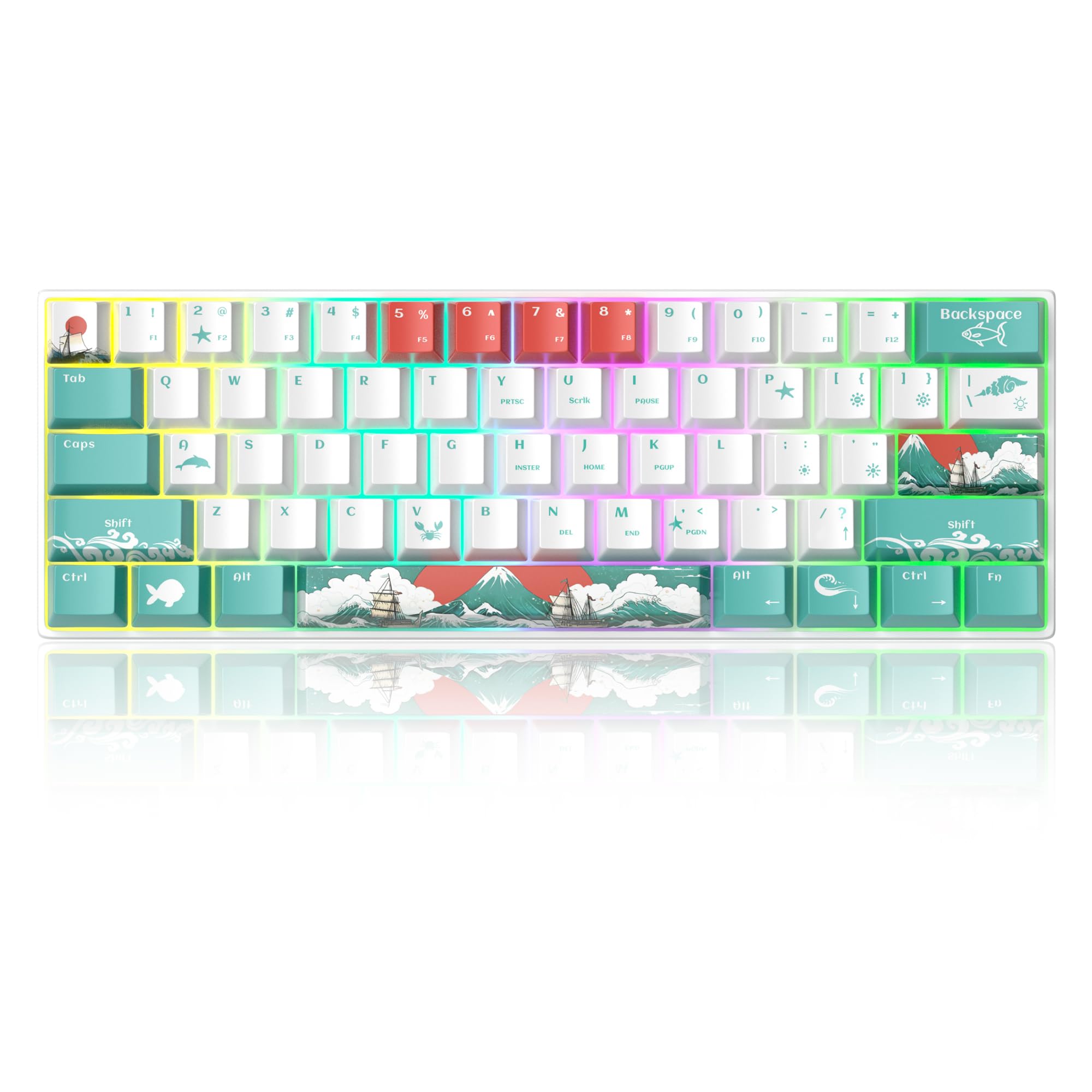 MageGee 60% Mechanical Keyboard,Sea Wave Wired Gaming Keyboard with 5 Sided PBT Heat Sublimation Keycaps with White Switches and RGB Backlit Portable Keyboard for PC Gamer(Waves)